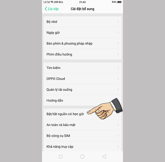 Vào bật/tắt nguồn có hẹn giờ